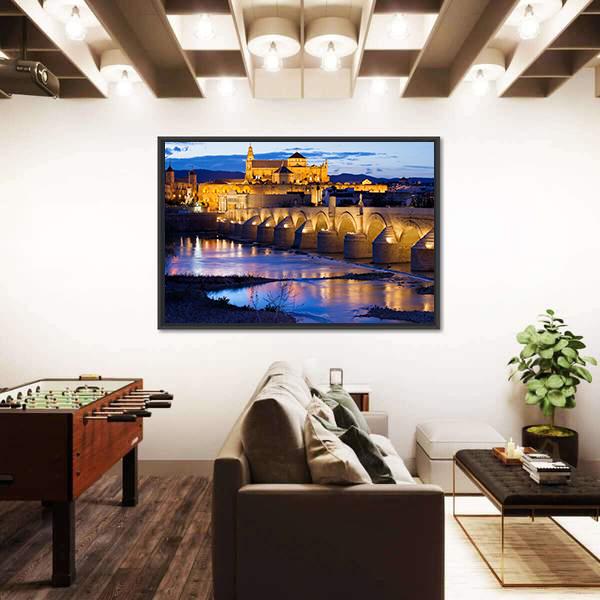 Roman Bridge & Great Mosque Cordoba Canvas Wall Art-3 Horizontal-Gallery Wrap-25" x 16"-Tiaracle