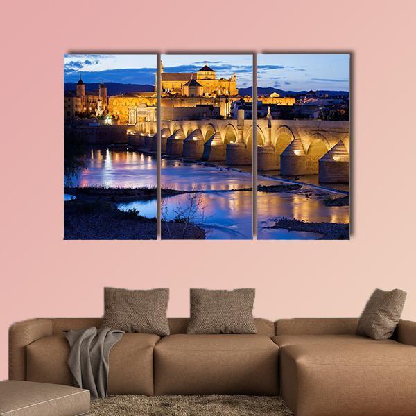 Roman Bridge &amp; Great Mosque Cordoba Canvas Wall Art-3 Horizontal-Gallery Wrap-25" x 16"-Tiaracle