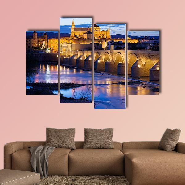Roman Bridge &amp; Great Mosque Cordoba Canvas Wall Art-4 Pop-Gallery Wrap-50" x 32"-Tiaracle