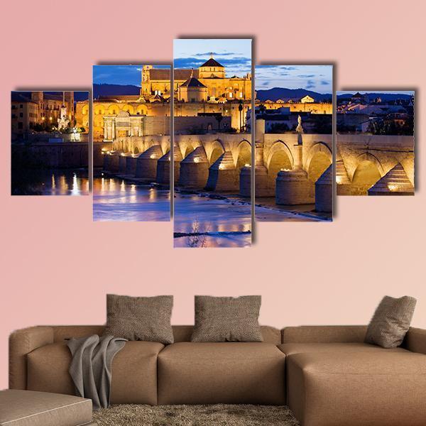 Roman Bridge & Great Mosque Cordoba Canvas Wall Art-5 Star-Gallery Wrap-62" x 32"-Tiaracle