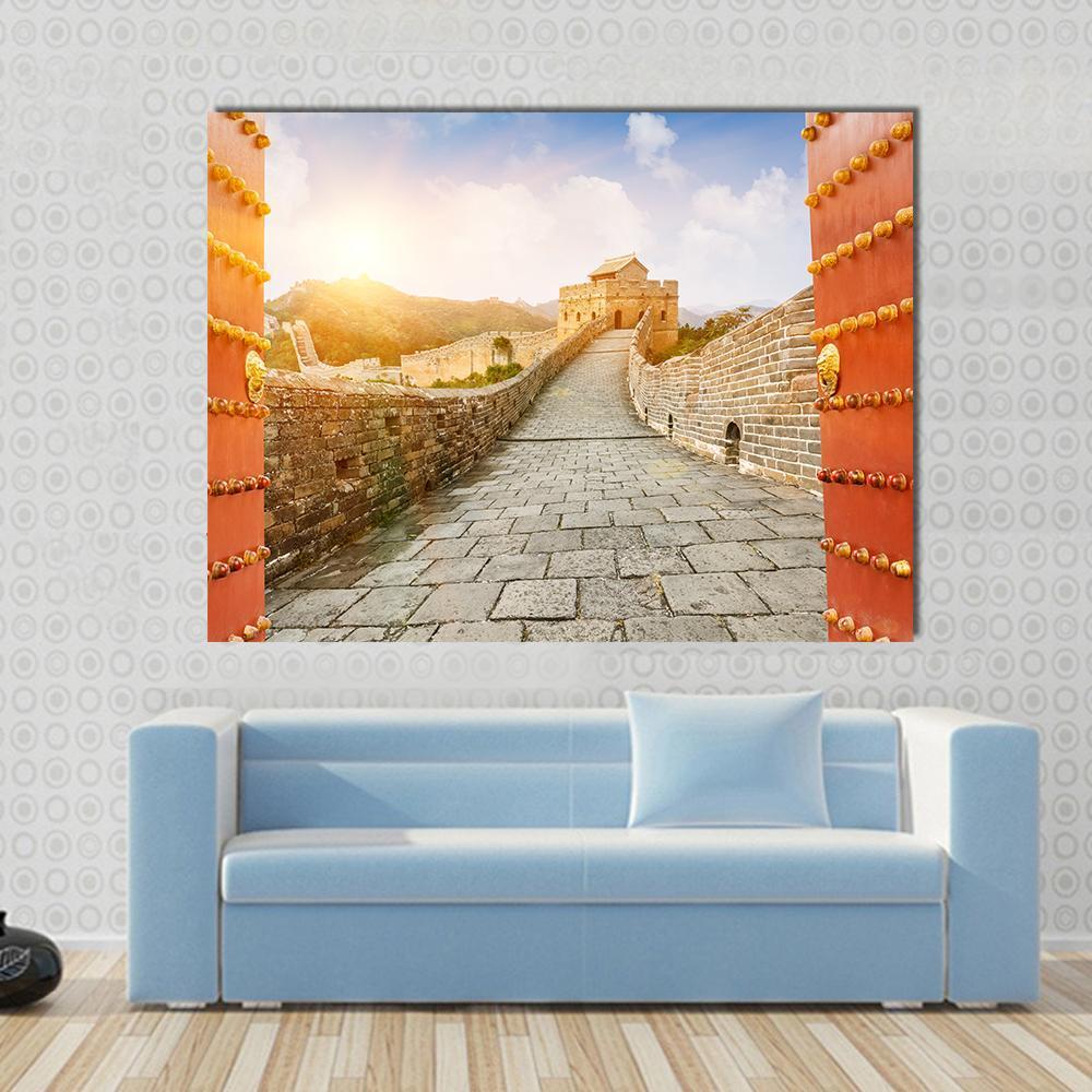 The Great Wall Of China In The Sunset Canvas Wall Art-1 Piece-Gallery Wrap-48" x 32"-Tiaracle