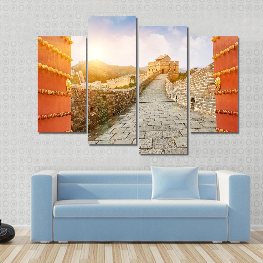 The Great Wall Of China In The Sunset Canvas Wall Art-4 Pop-Gallery Wrap-50" x 32"-Tiaracle