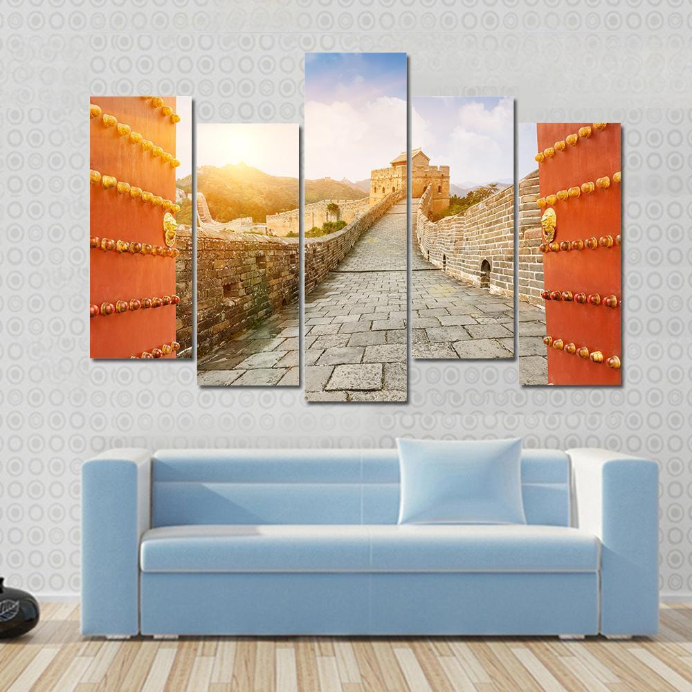 The Great Wall Of China In The Sunset Canvas Wall Art-5 Pop-Gallery Wrap-47" x 32"-Tiaracle