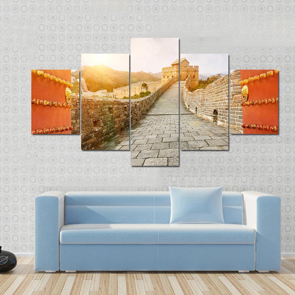 The Great Wall Of China In The Sunset Canvas Wall Art-5 Star-Gallery Wrap-62" x 32"-Tiaracle