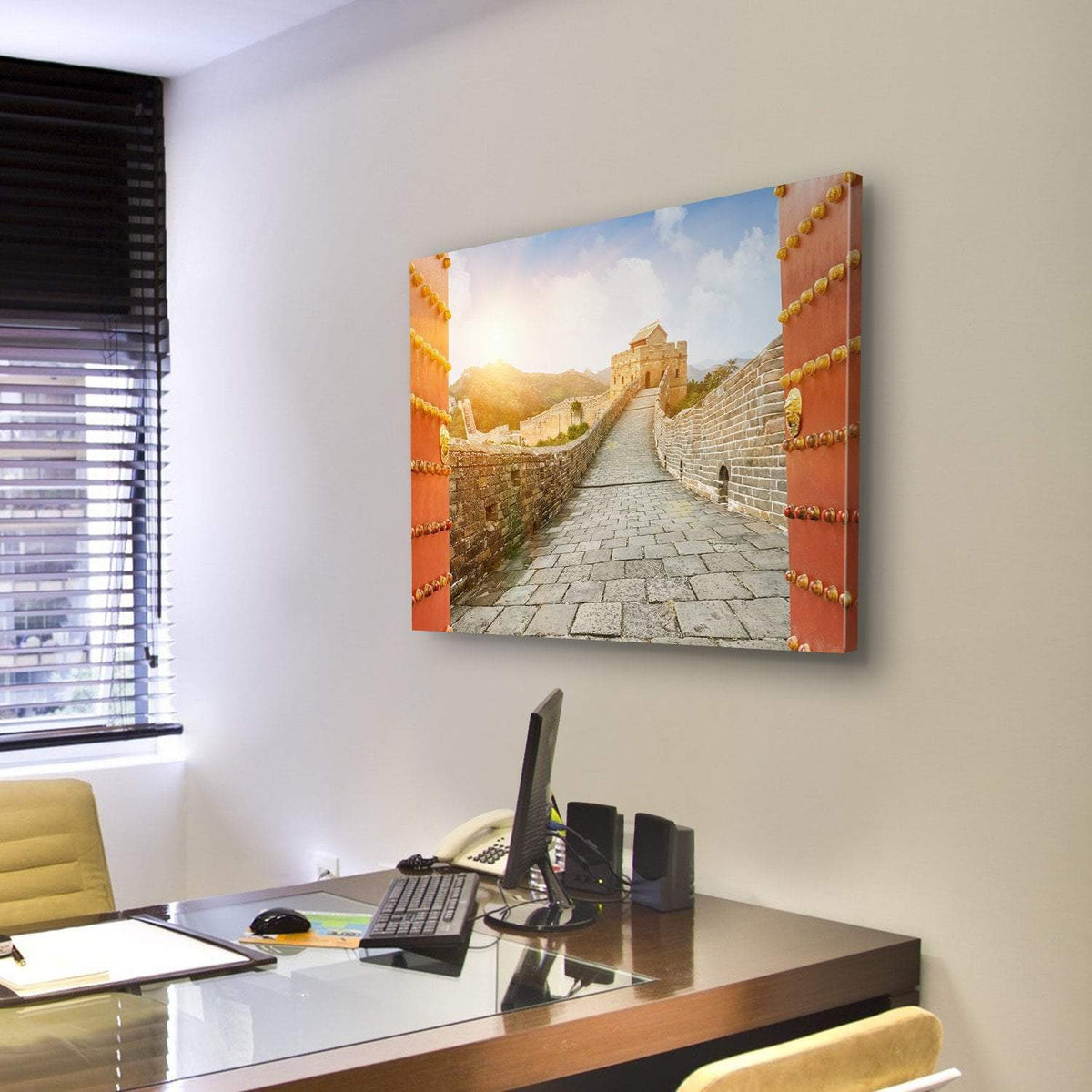 The Great Wall Of China In The Sunset Canvas Wall Art-3 Horizontal-Gallery Wrap-25" x 16"-Tiaracle