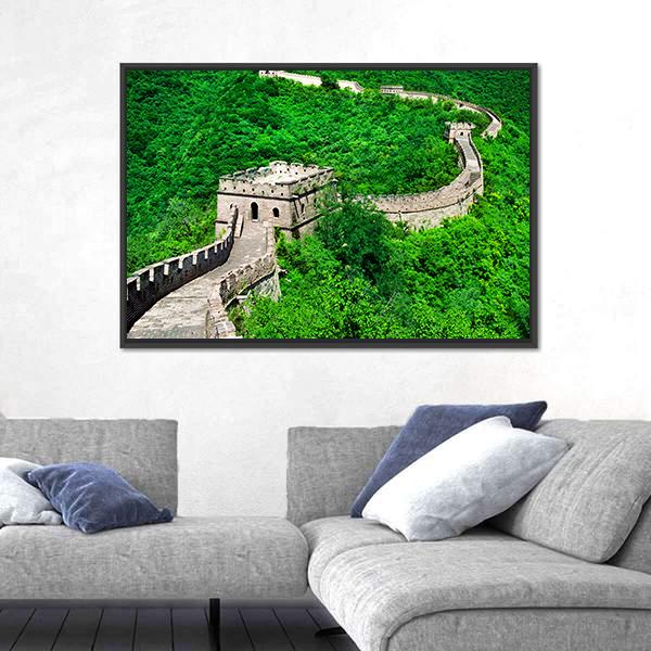 The Great Wall Of China Aerial View Canvas Wall Art-1 Piece-Floating Frame-24" x 16"-Tiaracle