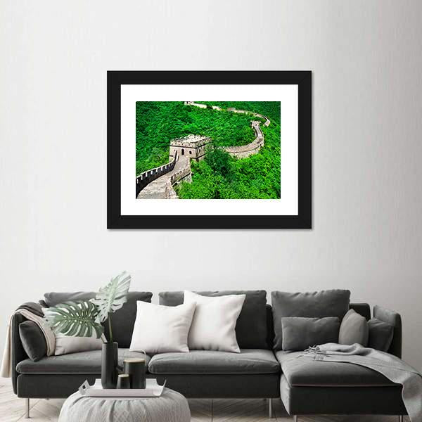 The Great Wall Of China Aerial View Canvas Wall Art-1 Piece-Framed Print-20" x 16"-Tiaracle