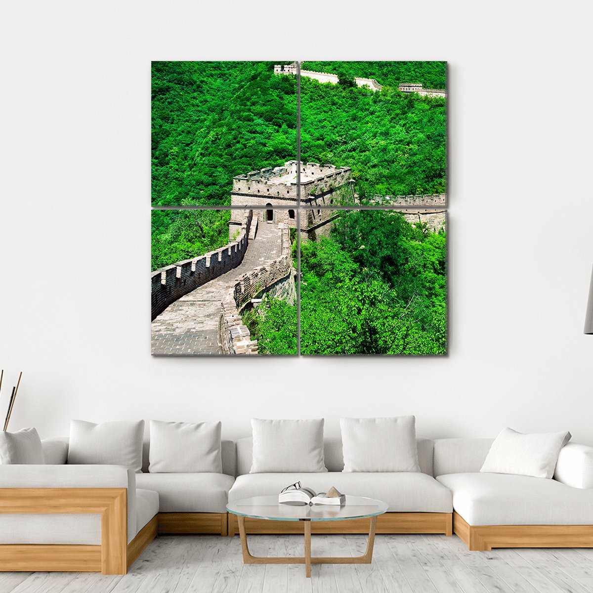 The Great Wall Of China Aerial View Canvas Wall Art-4 Square-Gallery Wrap-17" x 17"-Tiaracle