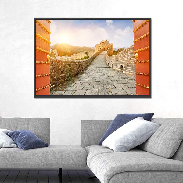 The Great Wall Of China In The Sunset Canvas Wall Art-1 Piece-Floating Frame-24" x 16"-Tiaracle
