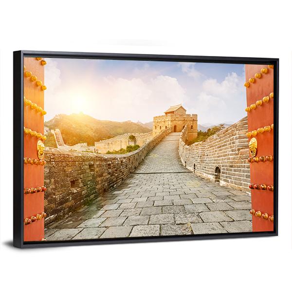 The Great Wall Of China In The Sunset Canvas Wall Art-3 Horizontal-Gallery Wrap-25" x 16"-Tiaracle