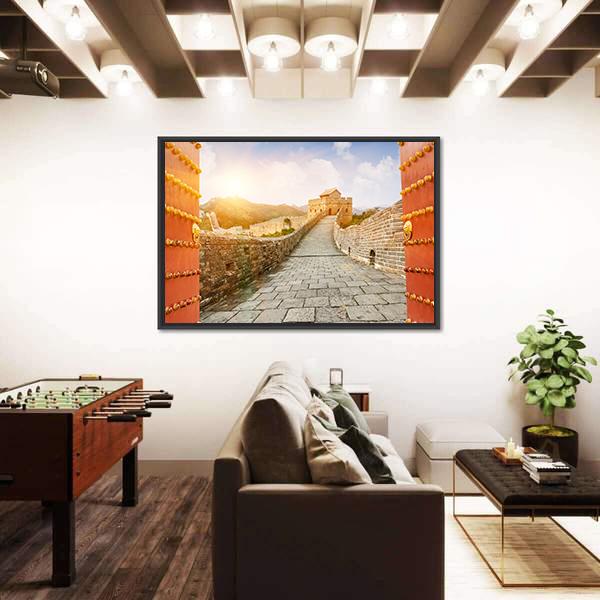 The Great Wall Of China In The Sunset Canvas Wall Art-3 Horizontal-Gallery Wrap-25" x 16"-Tiaracle