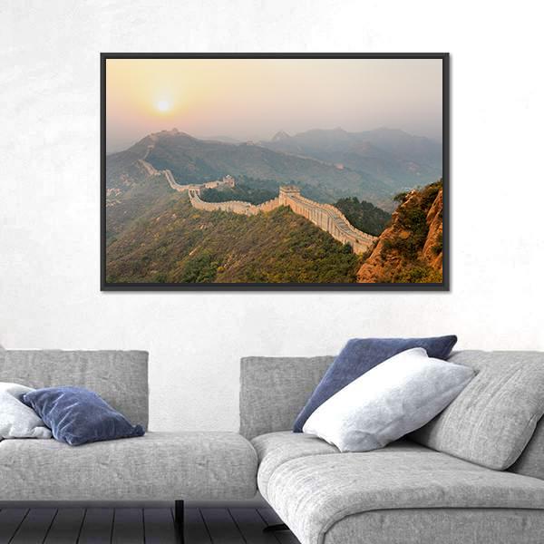The Great Wall Winding In Ridge At Sunrise China Canvas Wall Art-1 Piece-Floating Frame-24" x 16"-Tiaracle