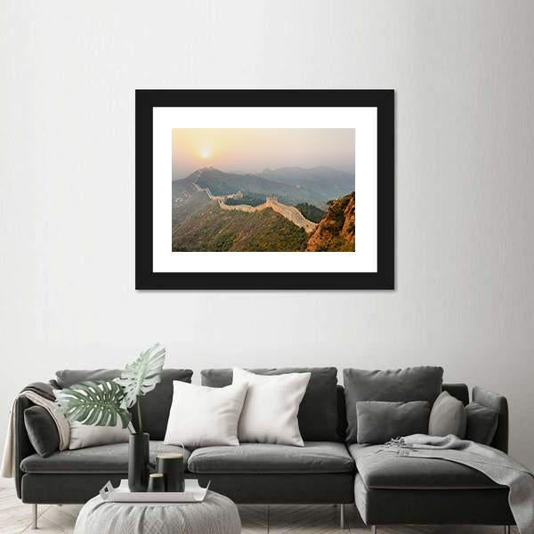 The Great Wall Winding In Ridge At Sunrise China Canvas Wall Art-1 Piece-Framed Print-20" x 16"-Tiaracle
