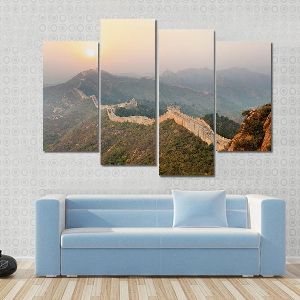 The Great Wall Winding In Ridge At Sunrise China Canvas Wall Art-4 Pop-Gallery Wrap-50" x 32"-Tiaracle