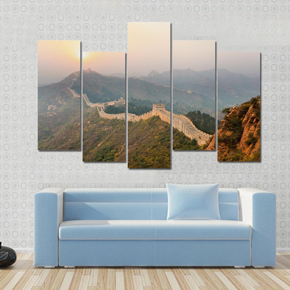 The Great Wall Winding In Ridge At Sunrise China Canvas Wall Art-5 Pop-Gallery Wrap-47" x 32"-Tiaracle