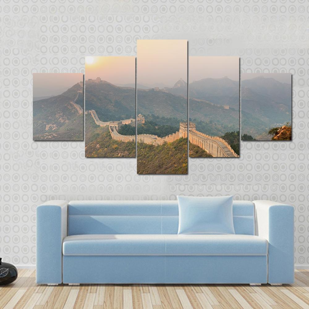 The Great Wall Winding In Ridge At Sunrise China Canvas Wall Art-5 Star-Gallery Wrap-62" x 32"-Tiaracle