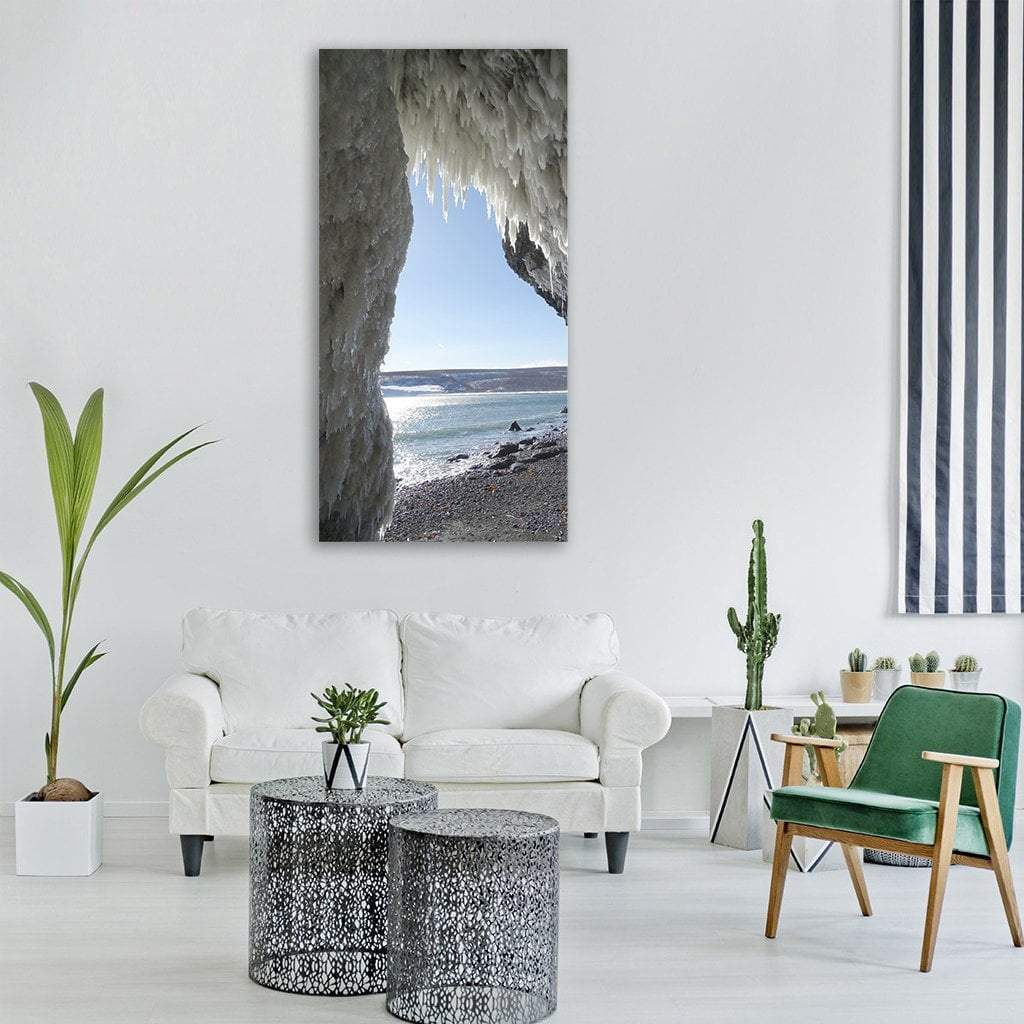 The Grotto Icicles Sea Rocks In Winter Vertical Canvas Wall Art-1 Vertical-Gallery Wrap-12" x 24"-Tiaracle