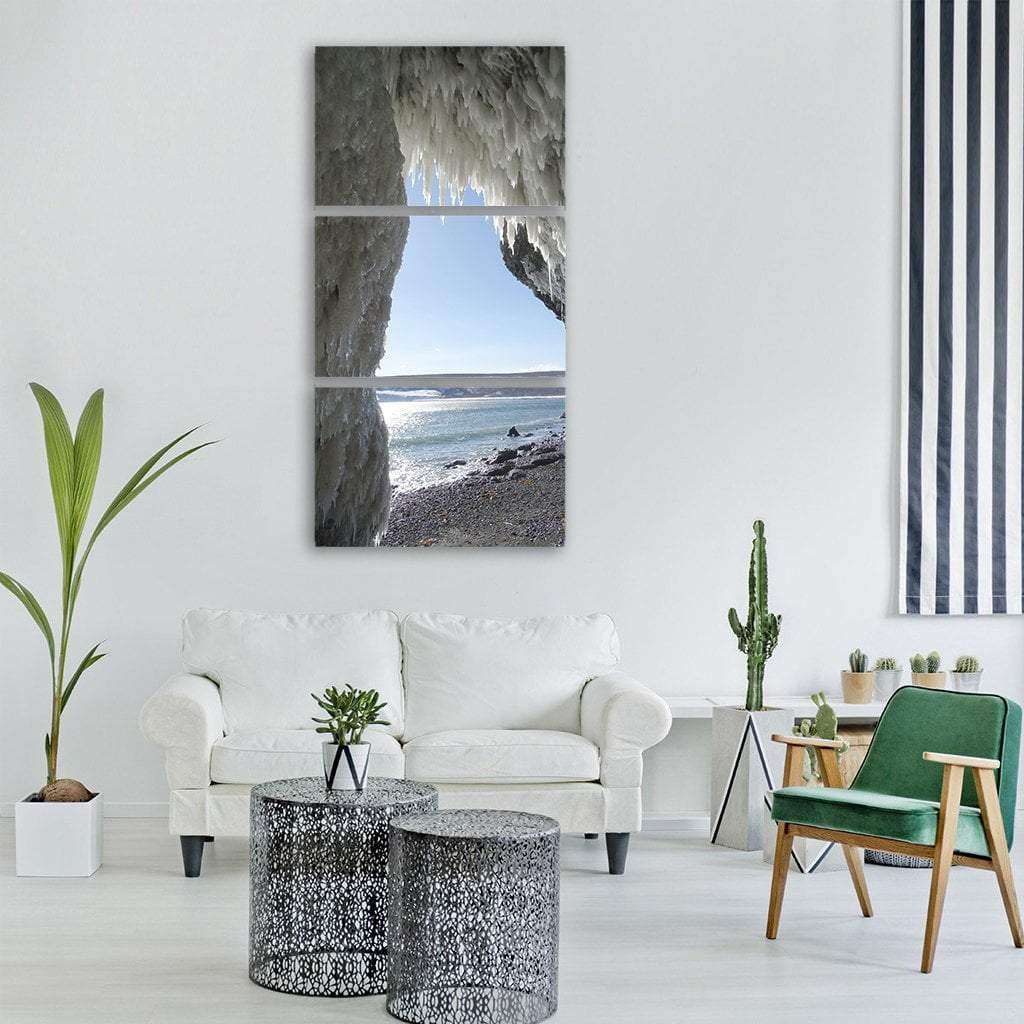 The Grotto Icicles Sea Rocks In Winter Vertical Canvas Wall Art-3 Vertical-Gallery Wrap-12" x 25"-Tiaracle