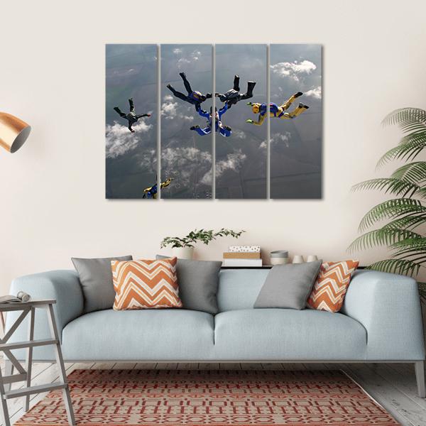 Group Of Parachutists In Air Canvas Wall Art-4 Horizontal-Gallery Wrap-34" x 24"-Tiaracle