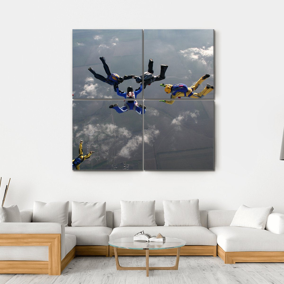Group Of Parachutists In Air Canvas Wall Art-4 Square-Gallery Wrap-17" x 17"-Tiaracle