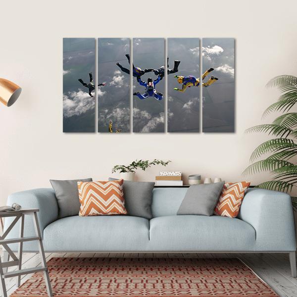 Group Of Parachutists In Air Canvas Wall Art-5 Horizontal-Gallery Wrap-22" x 12"-Tiaracle