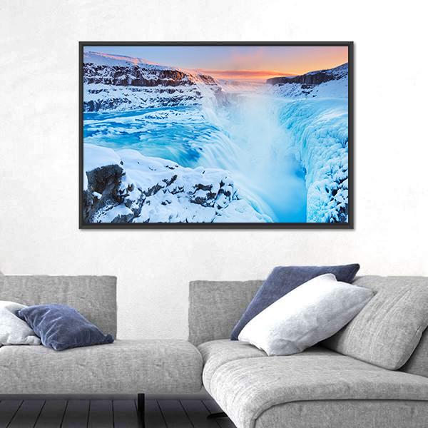 The Gullfoss Falls Canvas Wall Art-1 Piece-Floating Frame-24" x 16"-Tiaracle