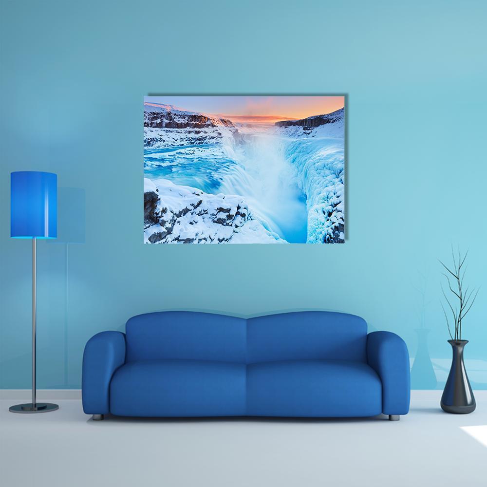 The Gullfoss Falls Canvas Wall Art-1 Piece-Gallery Wrap-48" x 32"-Tiaracle