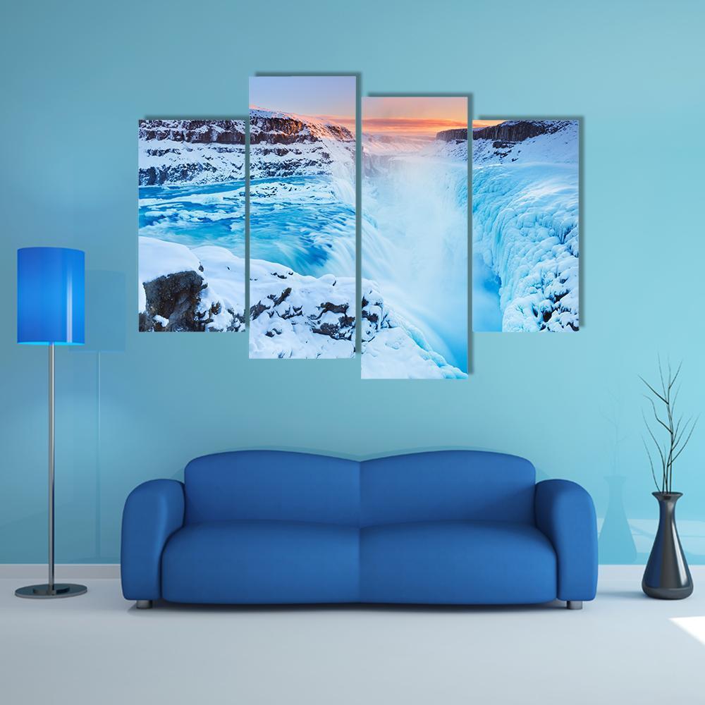 The Gullfoss Falls Canvas Wall Art-4 Pop-Gallery Wrap-50" x 32"-Tiaracle