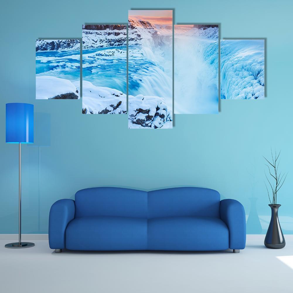 The Gullfoss Falls Canvas Wall Art-5 Star-Gallery Wrap-62" x 32"-Tiaracle