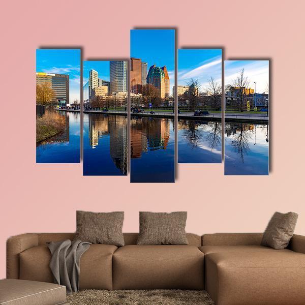 Den Haag Skyline Netherlands Canvas Wall Art-5 Pop-Gallery Wrap-47" x 32"-Tiaracle