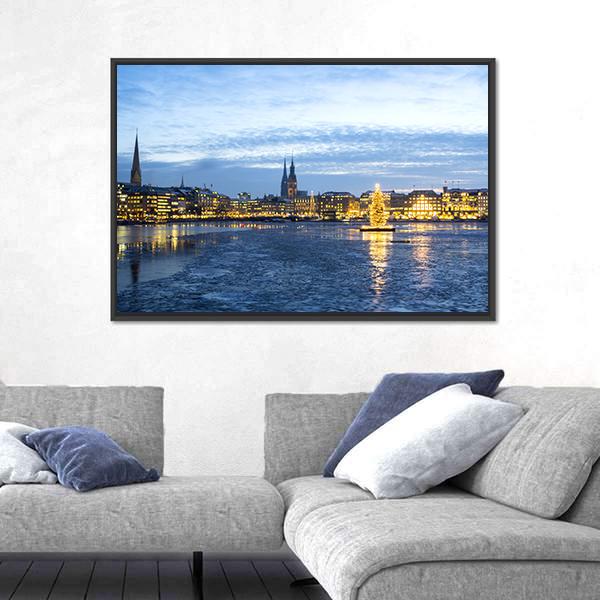 The Hamburg Alster Lake Canvas Wall Art-1 Piece-Floating Frame-24" x 16"-Tiaracle