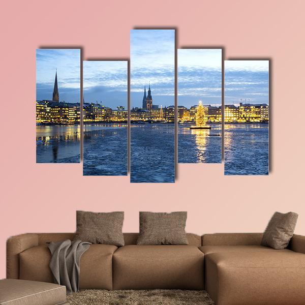The Hamburg Alster Lake Canvas Wall Art-5 Pop-Gallery Wrap-47" x 32"-Tiaracle