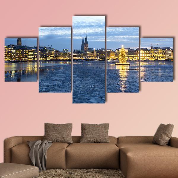 The Hamburg Alster Lake Canvas Wall Art-5 Star-Gallery Wrap-62" x 32"-Tiaracle