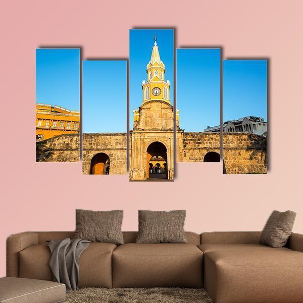 Historic Clock Tower Gate Colombia Canvas Wall Art-5 Pop-Gallery Wrap-47" x 32"-Tiaracle