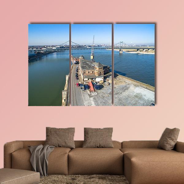 Historic Harbour Of Krefeld Canvas Wall Art-3 Horizontal-Gallery Wrap-25" x 16"-Tiaracle