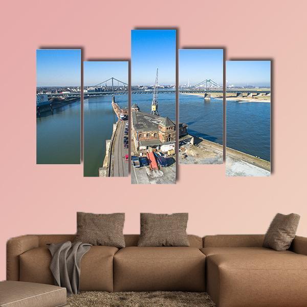 Historic Harbour Of Krefeld Canvas Wall Art-5 Pop-Gallery Wrap-47" x 32"-Tiaracle