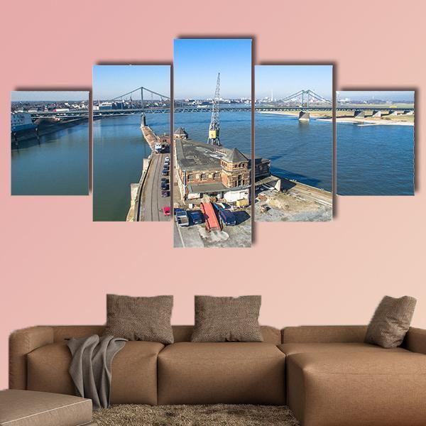 Historic Harbour Of Krefeld Canvas Wall Art-5 Star-Gallery Wrap-62" x 32"-Tiaracle