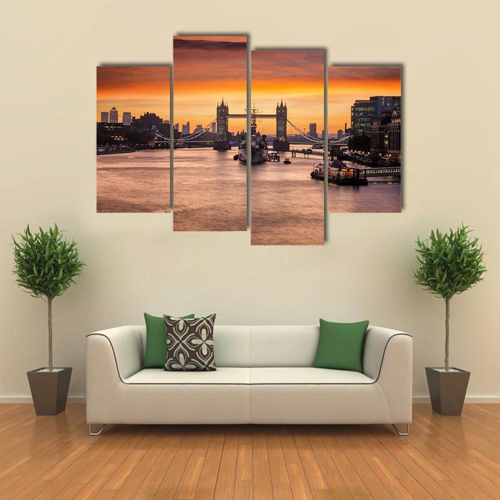The Iconic Tower Bridge London Canvas Wall Art-4 Pop-Gallery Wrap-50" x 32"-Tiaracle