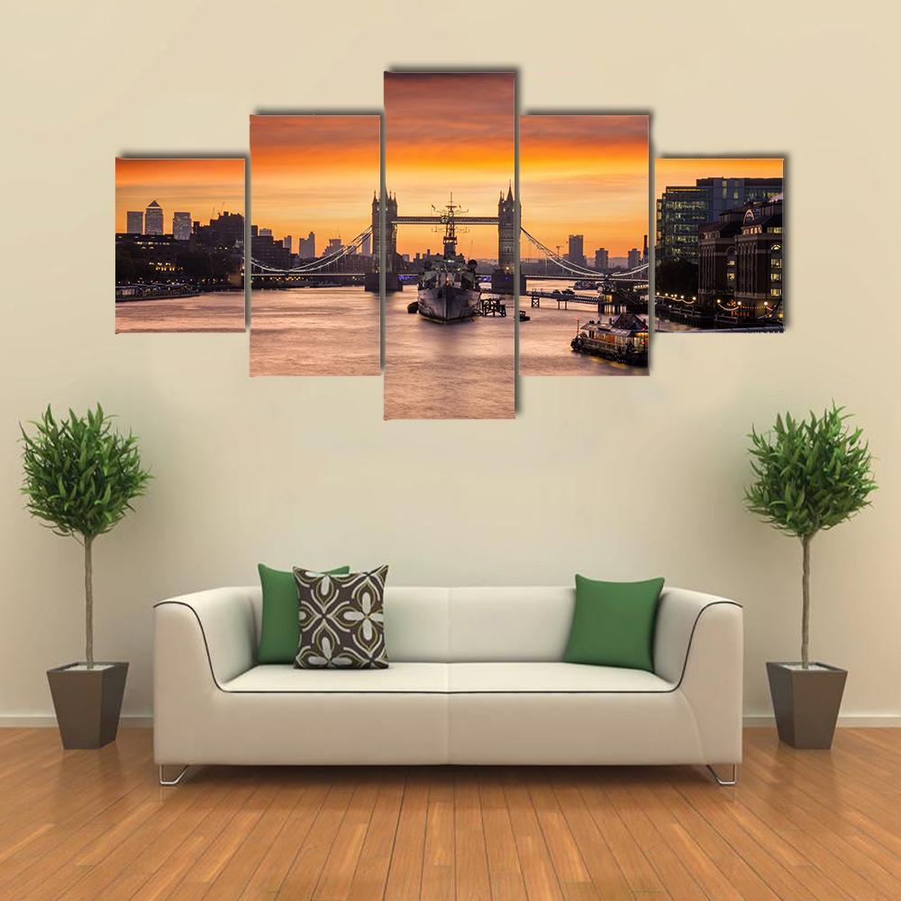 The Iconic Tower Bridge London Canvas Wall Art-5 Star-Gallery Wrap-62" x 32"-Tiaracle