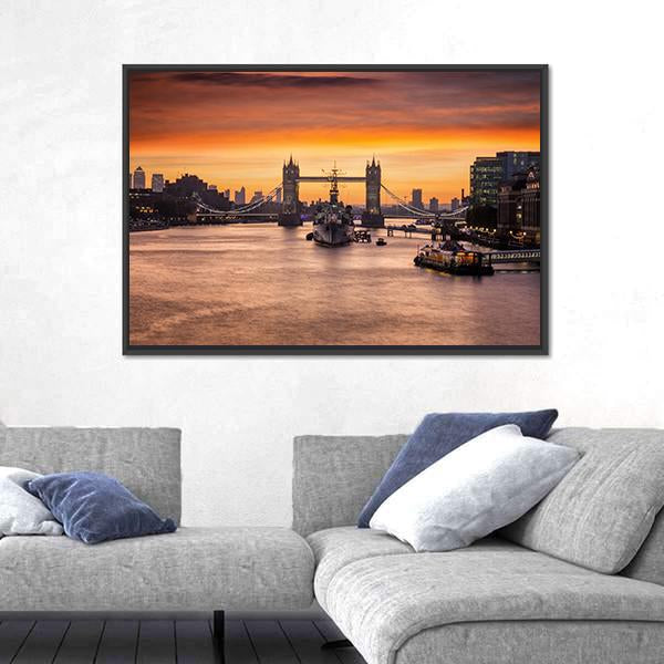 The Iconic Tower Bridge London Canvas Wall Art-1 Piece-Floating Frame-24" x 16"-Tiaracle