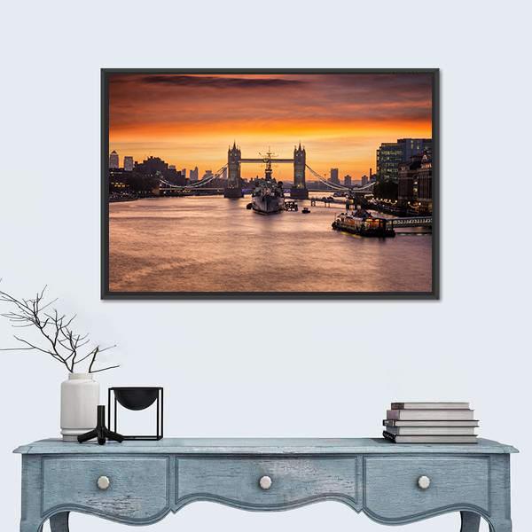 The Iconic Tower Bridge London Canvas Wall Art-5 Horizontal-Gallery Wrap-22" x 12"-Tiaracle