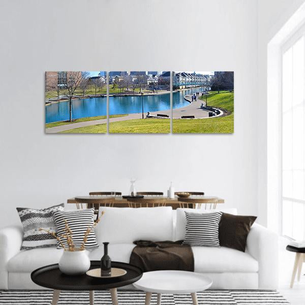 Indiana Canal & Skyline Panoramic Canvas Wall Art-3 Piece-25" x 08"-Tiaracle