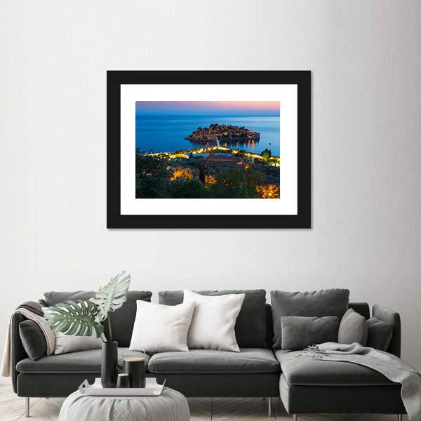 The Island Of Sveti Stefan Canvas Wall Art-1 Piece-Framed Print-20" x 16"-Tiaracle