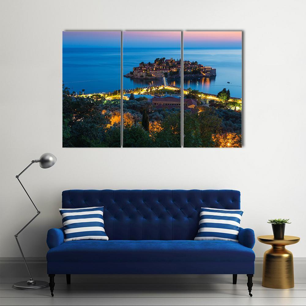 The Island Of Sveti Stefan Canvas Wall Art-3 Horizontal-Gallery Wrap-37" x 24"-Tiaracle