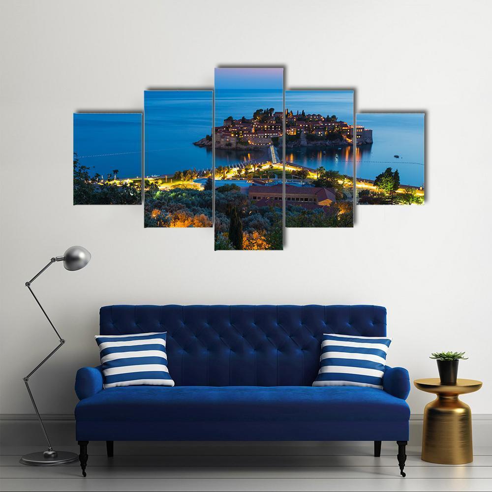 The Island Of Sveti Stefan Canvas Wall Art-5 Star-Gallery Wrap-62" x 32"-Tiaracle