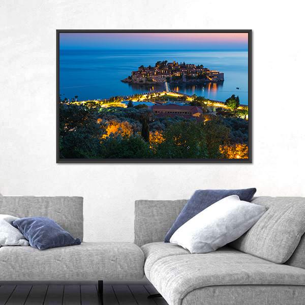 The Island Of Sveti Stefan Panoramic Canvas Wall Art-1 Piece-36" x 12"-Tiaracle