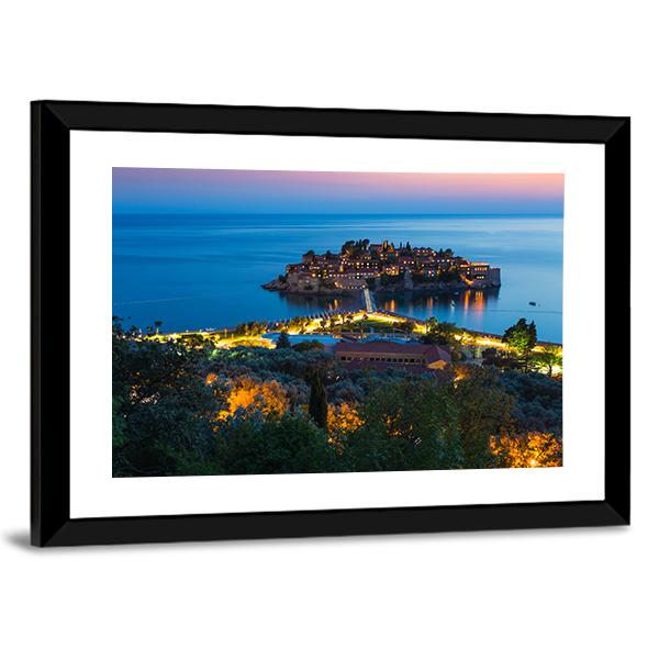 The Island Of Sveti Stefan Panoramic Canvas Wall Art-1 Piece-36" x 12"-Tiaracle