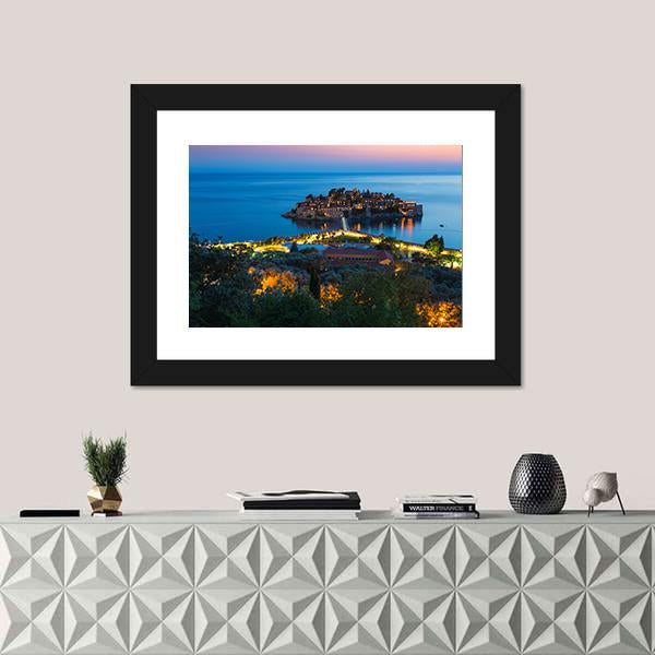 The Island Of Sveti Stefan Panoramic Canvas Wall Art-1 Piece-36" x 12"-Tiaracle