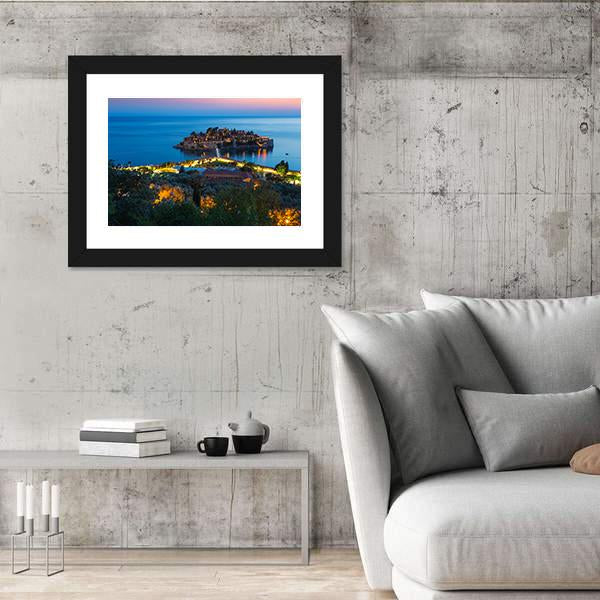 The Island Of Sveti Stefan Panoramic Canvas Wall Art-1 Piece-36" x 12"-Tiaracle
