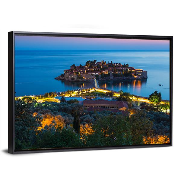 The Island Of Sveti Stefan Panoramic Canvas Wall Art-1 Piece-36" x 12"-Tiaracle